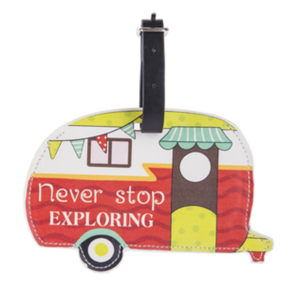 Ganz happy camper luggage tag‎ never stop exploring travel colorful retro new
